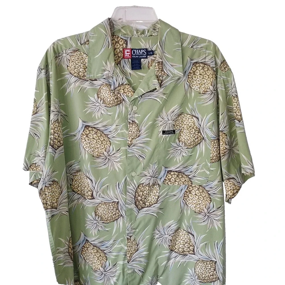 Vtg Chaps Ralph Lauren‎ Shirt Mens Large Pineapple Loop Collar Hawaiian Camp Y2K